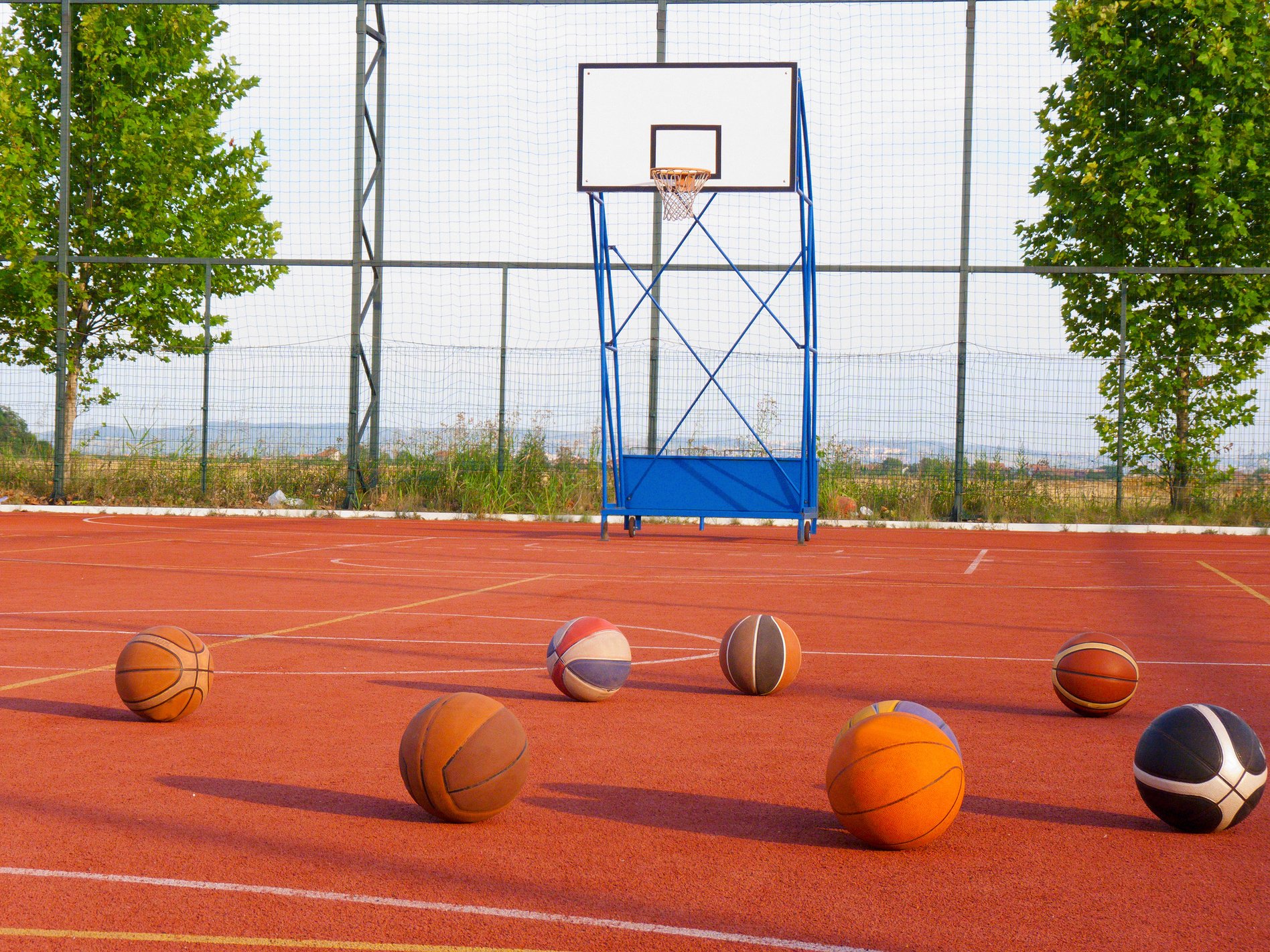 Basketballs and basketball court